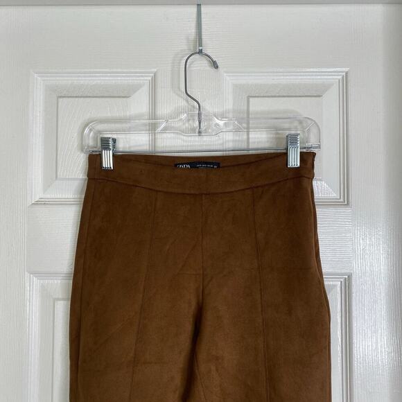 ZARA Faux Suede Pants Brown Size Small Trousers Minimalist Capsule Professional - Picture 3 of 5